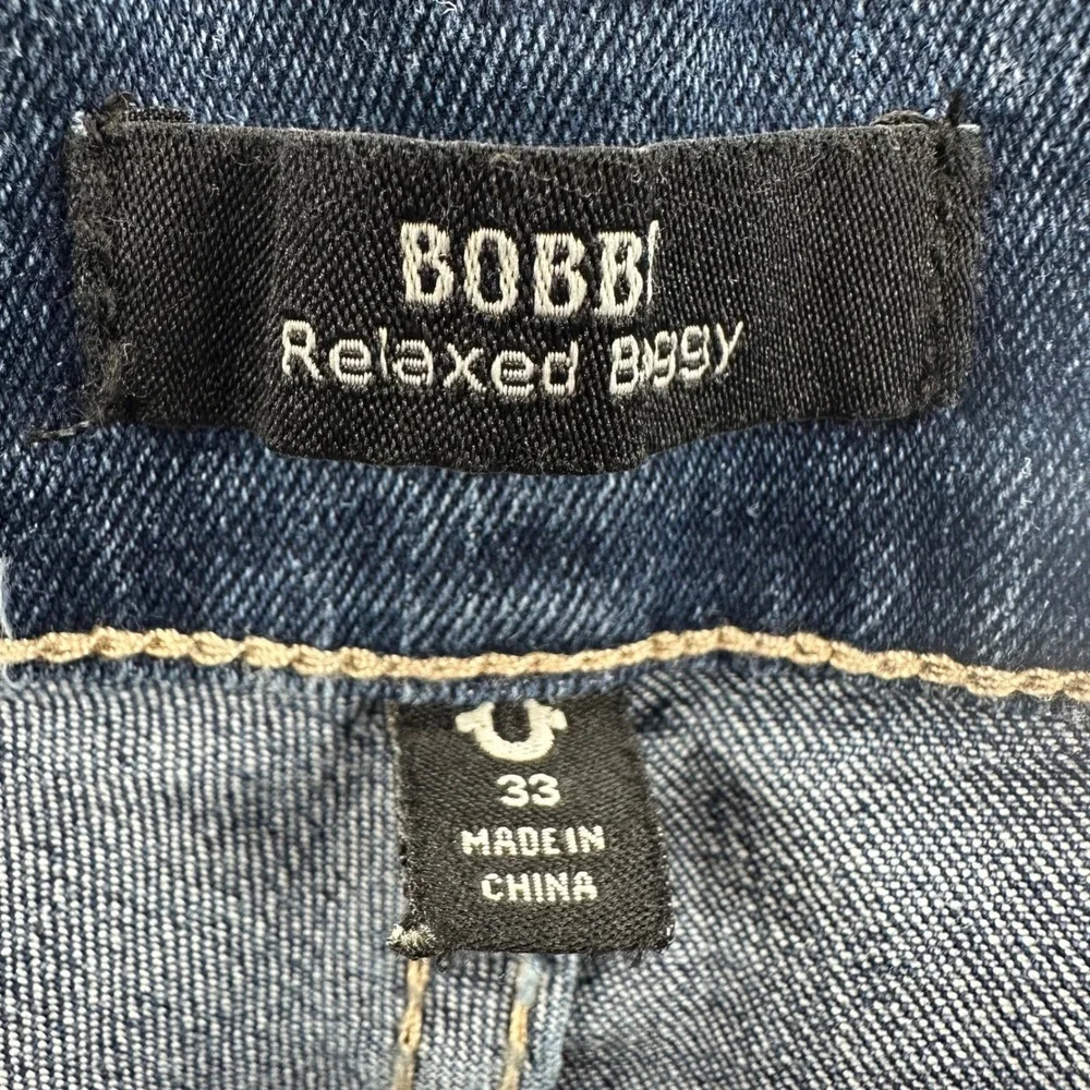 True Religion Bobby Applique Relaxed Baggy Jeans Medium Blaze Wash 33X32 NWT New